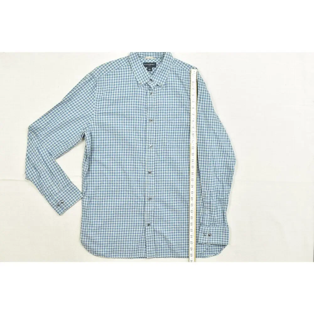 Banana Republic Men's Size L Blue Gingham Cotton Button Down Long Sleeve Shirt